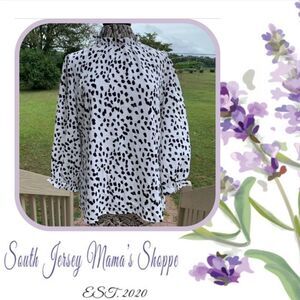 Vintage 1980s Size M Blouse White With Black Cow Like Spots (C195)